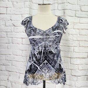 Vintage Y2K Apt 9 Babydoll Top SP Fairy Grunge Sheer Festival Boho Gothic *Stain